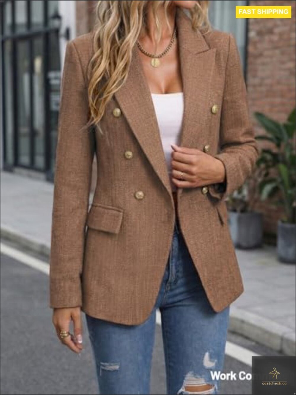Plaid Tweed Blazer Jacket Fully Lined Business Casual Work Coat with Pockets - Picture 4 of 6